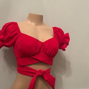SHEIN Scarlet Puff Sleeve Wrap Blouse